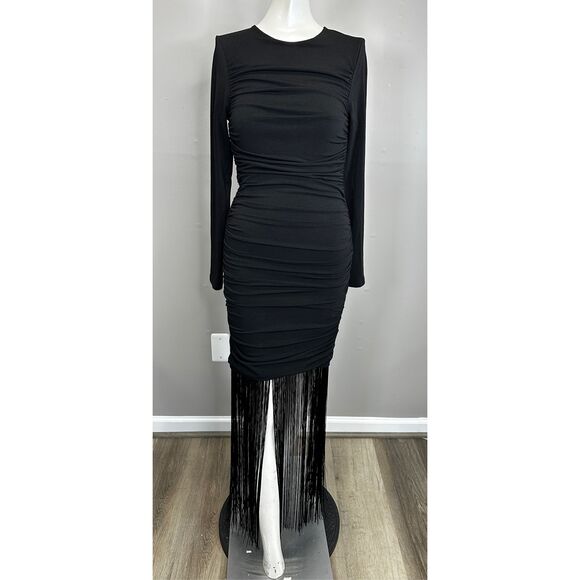 Alice + Olivia Katherina Long Sleeve Dress With Fringe Size US 2 $550 - Picture 3 of 11